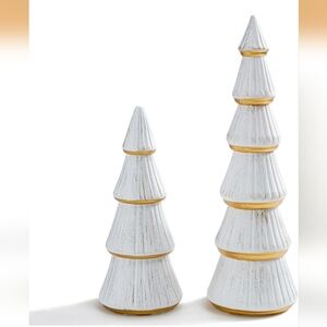WONDROUS' DECO Wooden Christmas Tree Figurine Decor, Set of 2 White Christmas...
